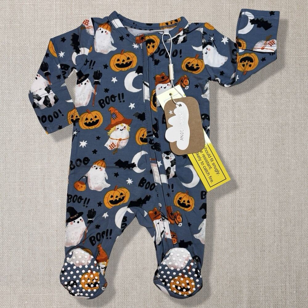 Angel Dear Bamboo Halloween Ghosts Glow Footie Sleeper NB NWT